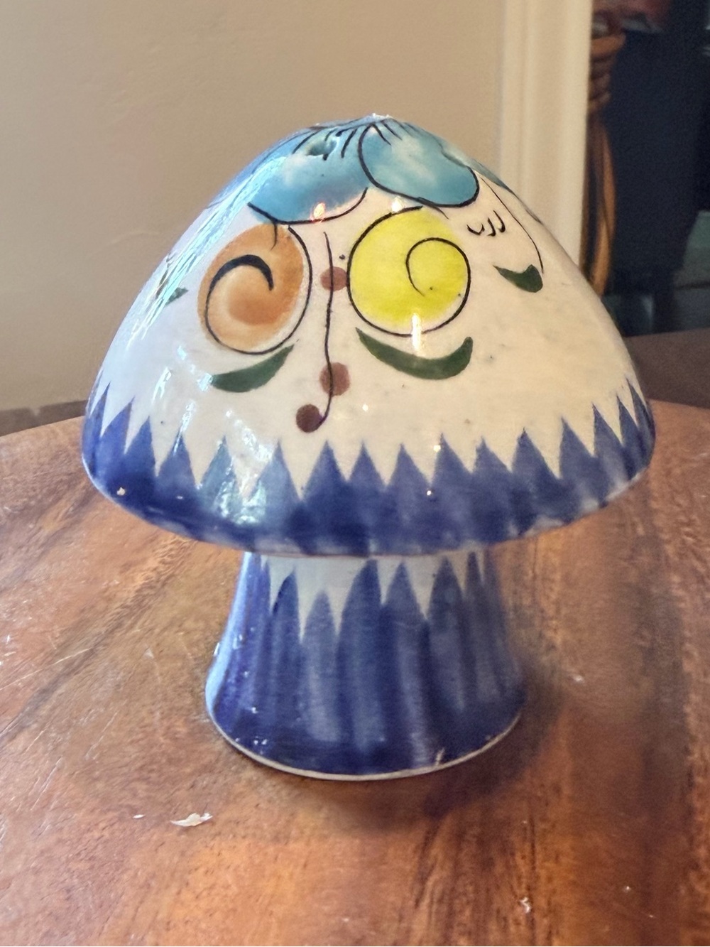 Vintage Tonala Mushroom Salt Shaker Signed CAT Mexican Pottery Folk Art